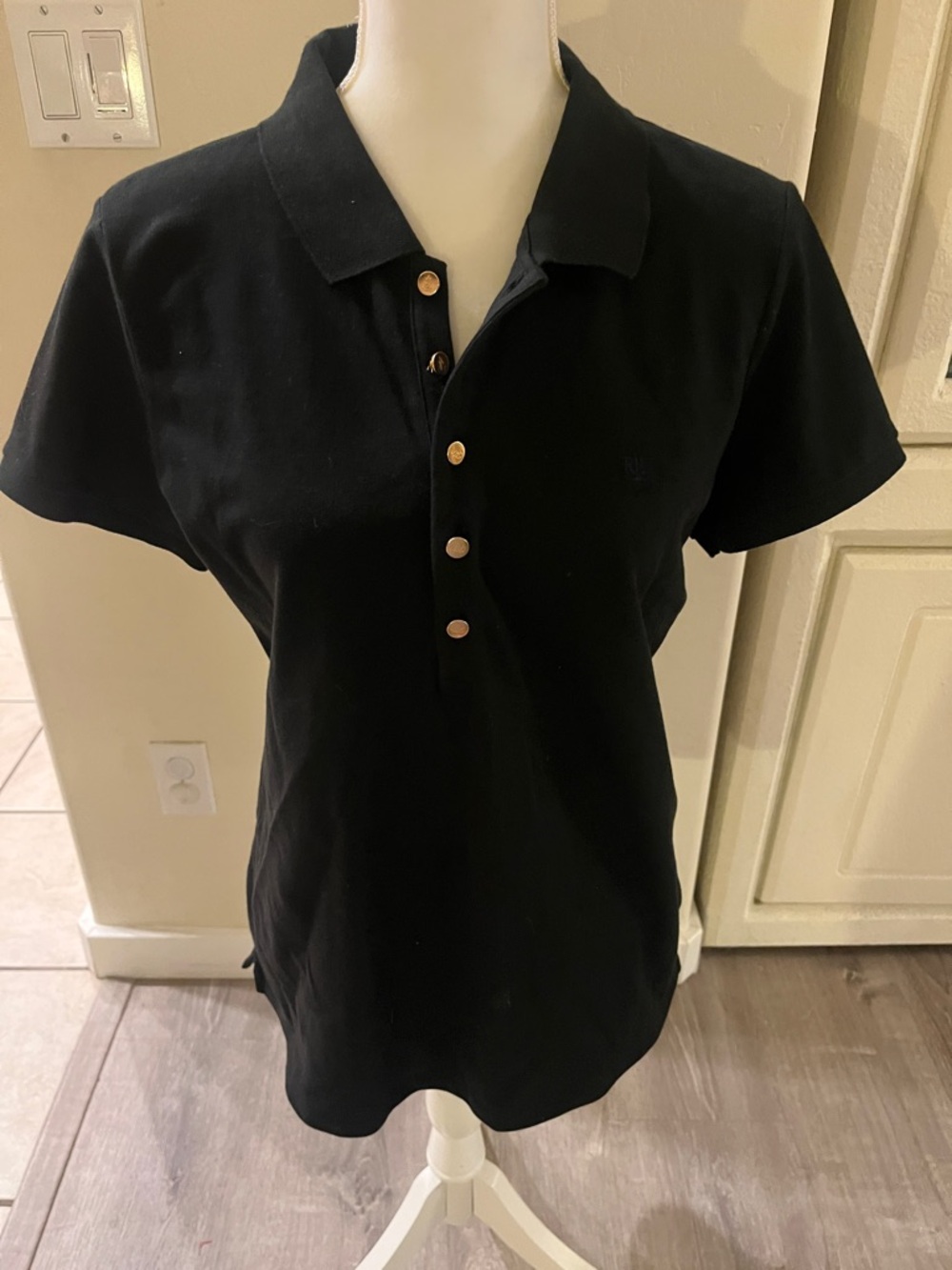 Ralph Lauren Black Short Sleeve Polo with Gold Buttons NWT